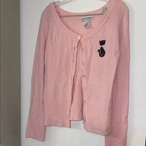 Sweater Project Pink Cardigan with Cat Patch